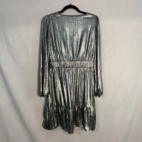Loft‎ Shimmer Ruffle V-Neck Dress size 8 medium night out cocktail party silver - Picture 6 of 8
